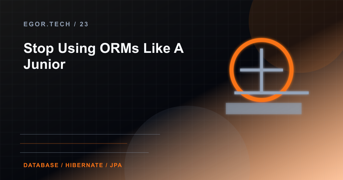 Bloated ORM machine crushing a sleek server rack under heavy gears